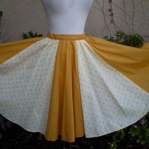 Vintage 1960s Full Skirt (Mustard Yellow/Floral Checkers - Size XS)
